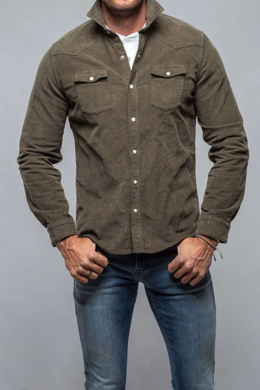 Snap Shirts * | Axels Premium Denim Brooks Corduroy Snap Shirt In Army