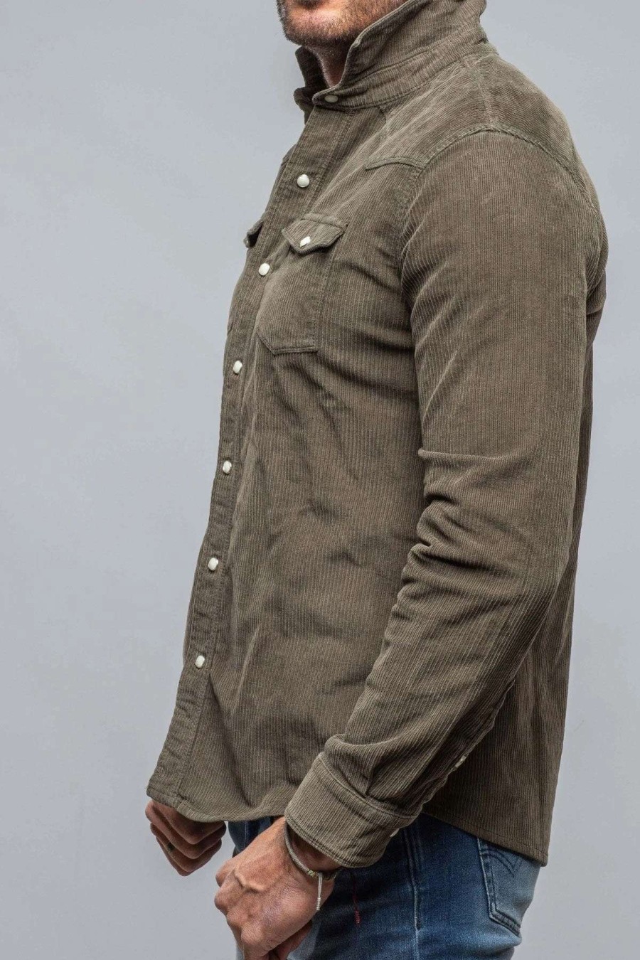 Snap Shirts * | Axels Premium Denim Brooks Corduroy Snap Shirt In Army