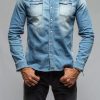 Snap Shirts * | Axels Premium Denim Roper Western Snap Shirt In Light Blue