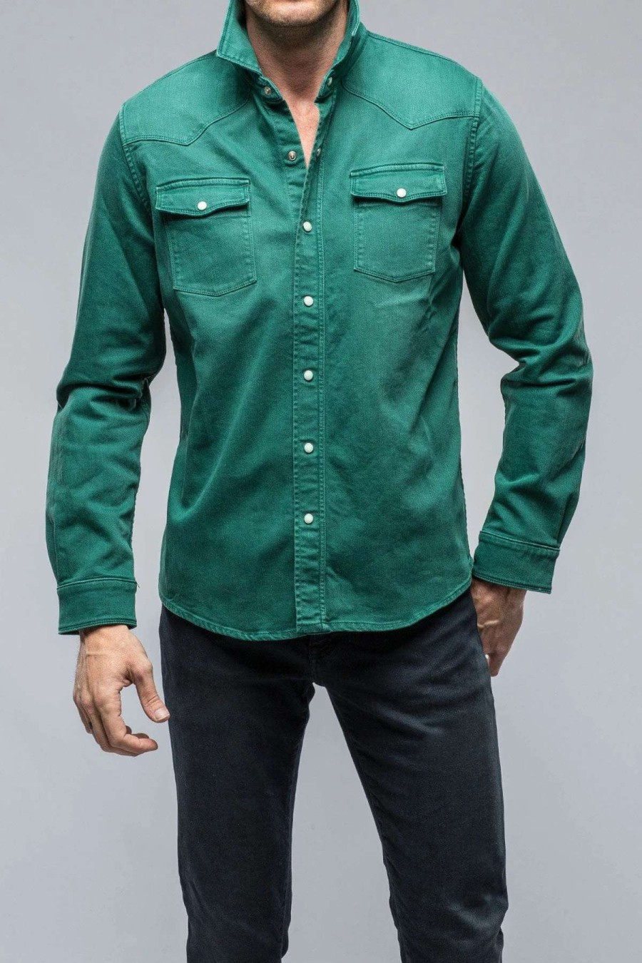 Snap Shirts * | Axels Premium Denim Ranger Denim Snap Shirt In Green