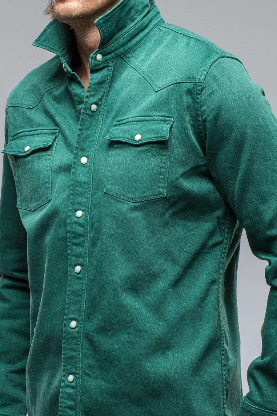 Snap Shirts * | Axels Premium Denim Ranger Denim Snap Shirt In Green