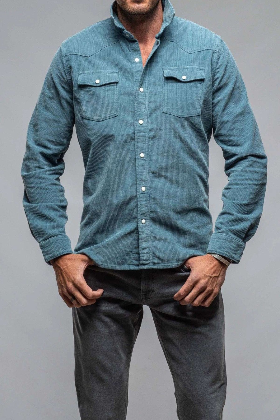 Snap Shirts * | Axels Premium Denim Brooks Corduroy Snap Shirt In Niagra