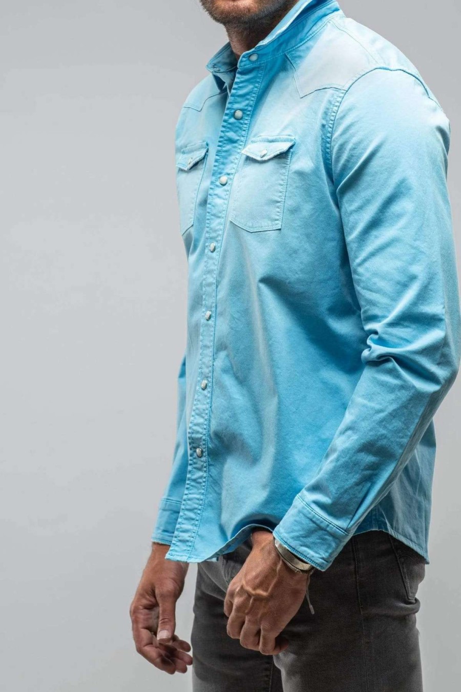 Snap Shirts * | Axels Premium Denim Cassidy Snap Shirt In Oltremare