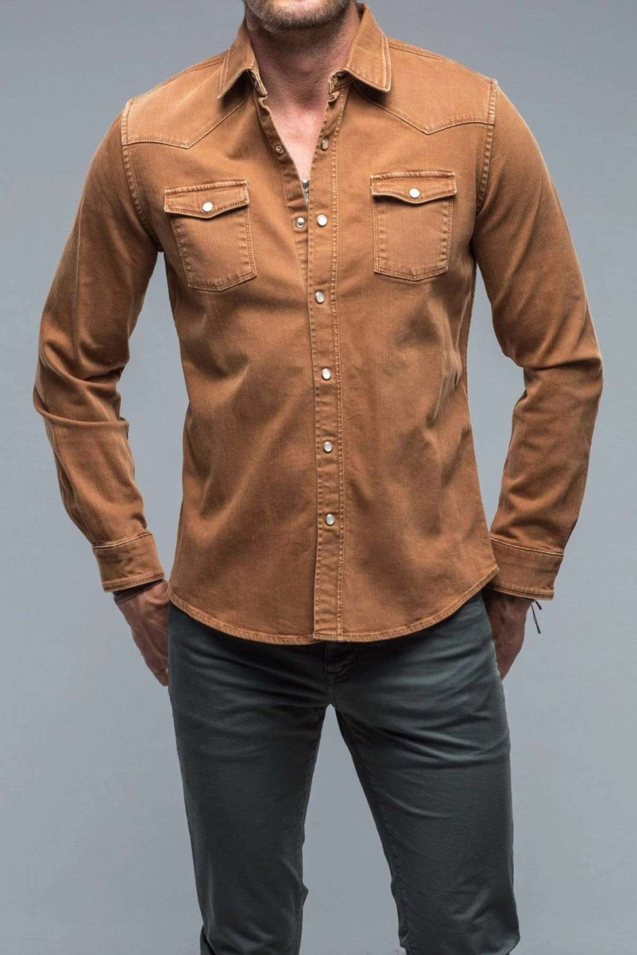 Snap Shirts * | Axels Premium Denim Roper Western Snap Shirt In Stoned Ruggine