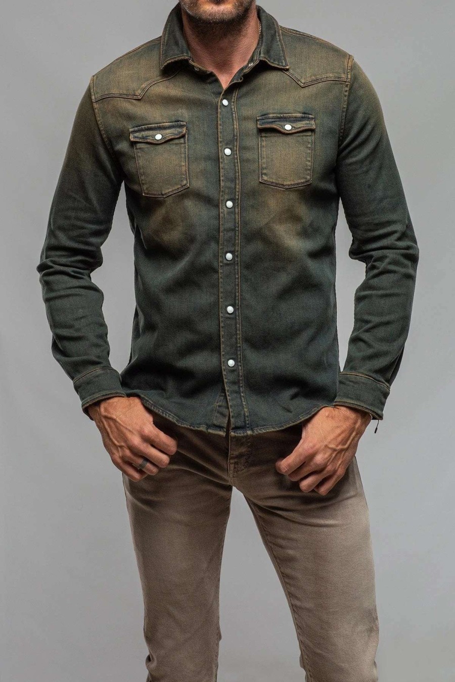 Snap Shirts * | Axels Premium Denim Roper Western Snap Shirt In Overdyed Ruggine