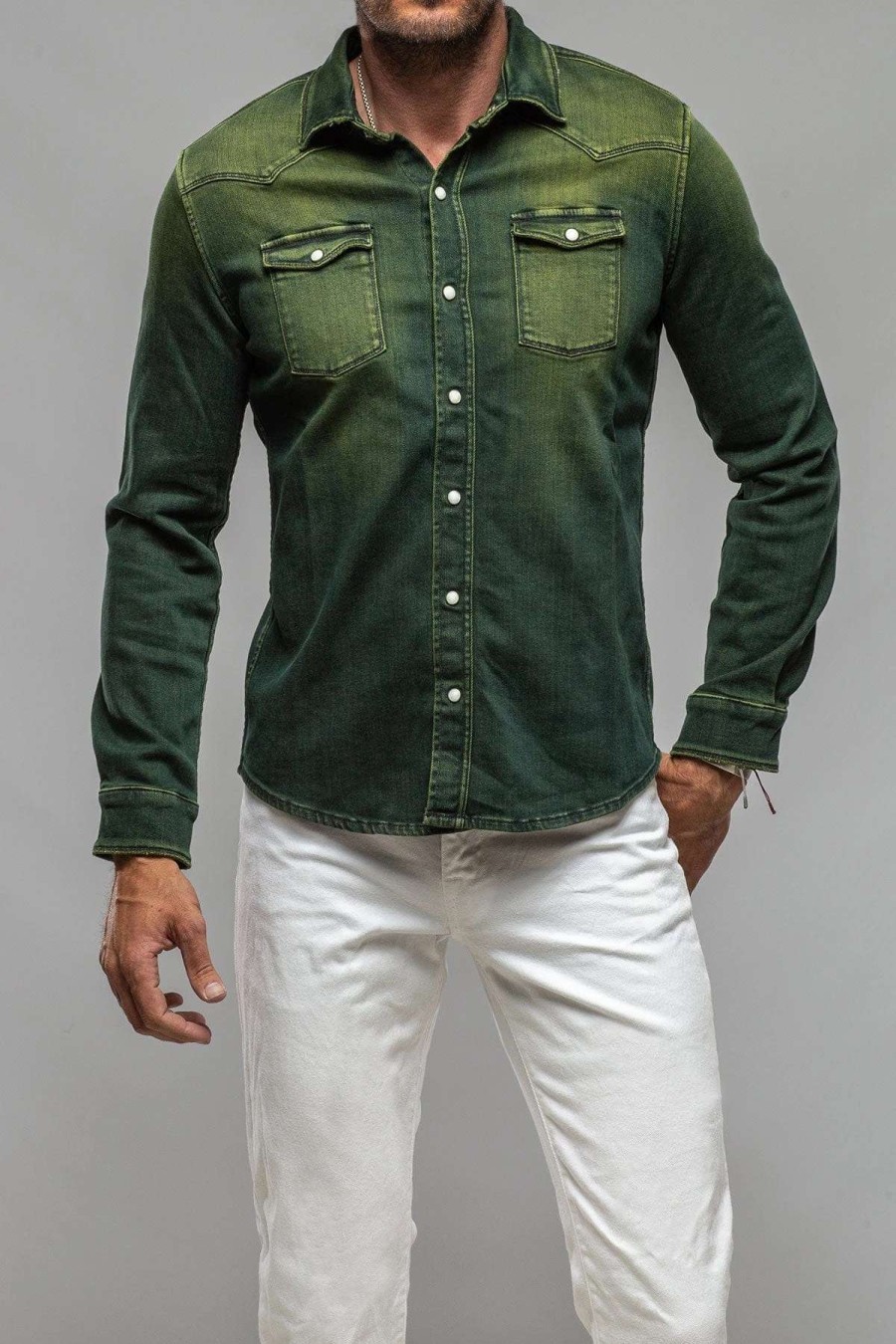 Snap Shirts * | Axels Premium Denim Roper Western Snap Shirt In Avocado