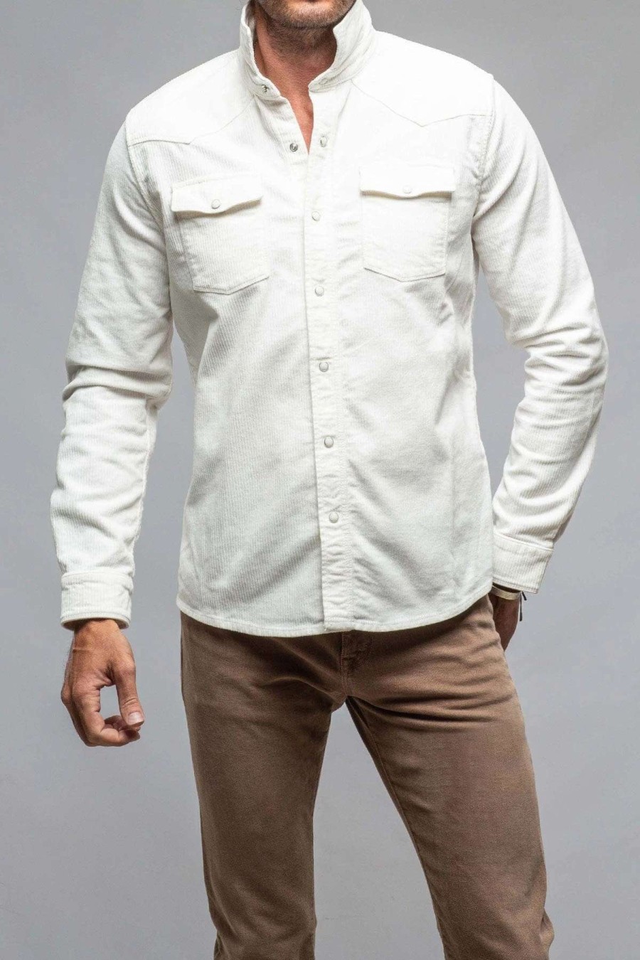 Snap Shirts * | Axels Premium Denim Brooks Corduroy Snap Shirt In Natural