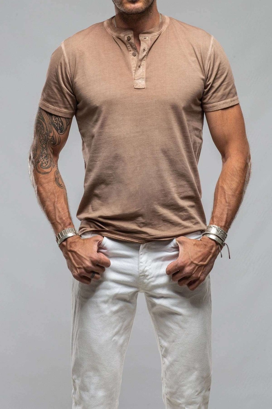 Cotton Tees * | Georg Roth Mendocino Cotton Ss Henley In Coffee