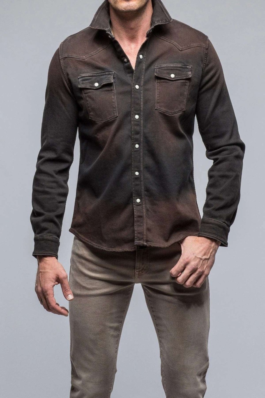 Snap Shirts * | Axels Premium Denim Roper Western Snap Shirt In Wenge