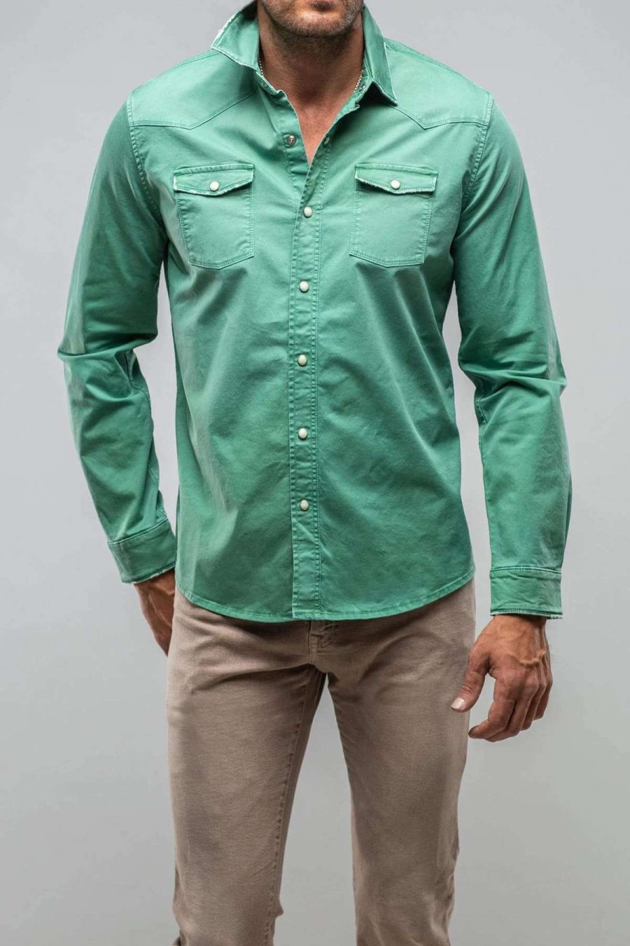 Snap Shirts * | Axels Premium Denim Cassidy Snap Shirt Verde Giada