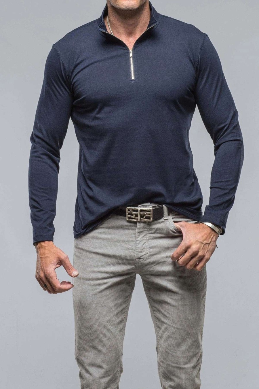 Cotton Tees * | Georg Roth Modesto Luxe Pima Cotton Zip In Navy