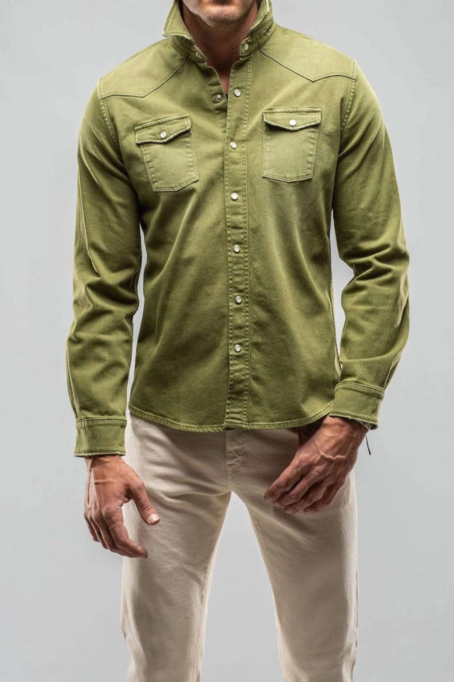 Snap Shirts * | Axels Premium Denim Ranger Denim Snap Shirt In Avocado