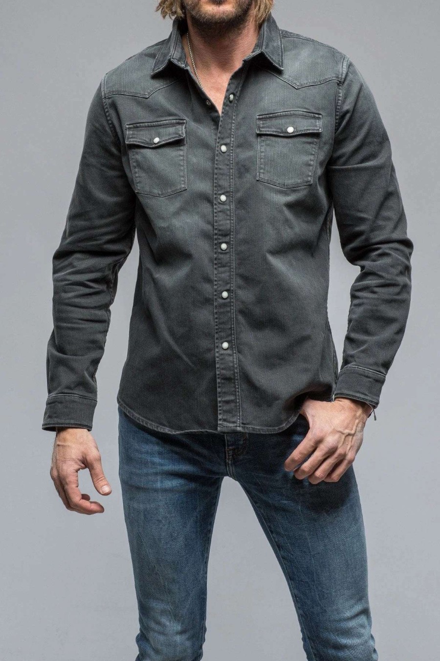 Snap Shirts * | Axels Premium Denim Ranger Denim Snap Shirt In Anthracite