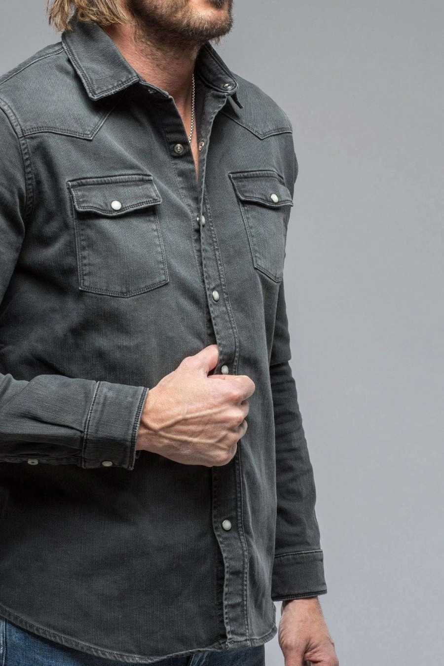 Snap Shirts * | Axels Premium Denim Ranger Denim Snap Shirt In Anthracite