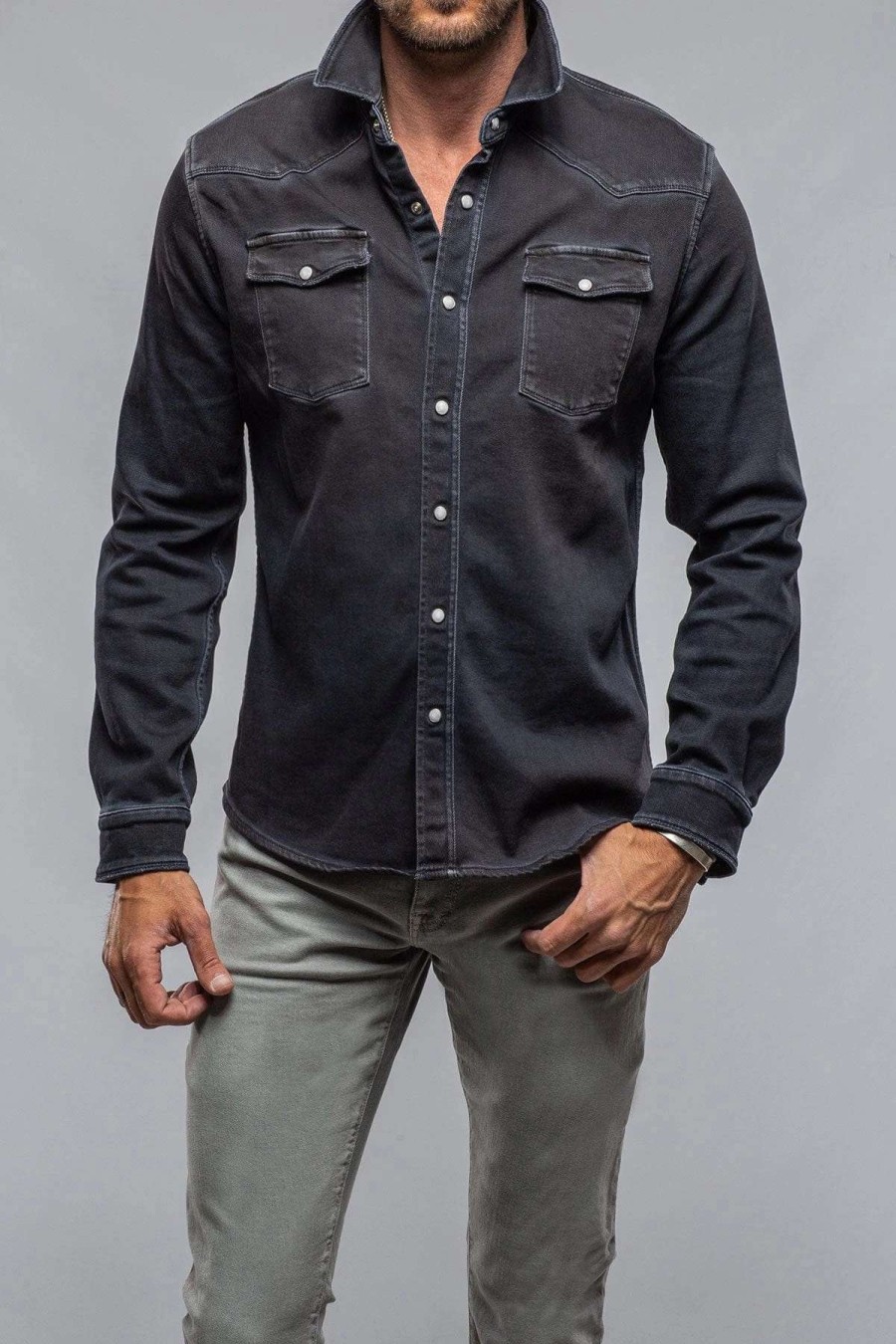 Snap Shirts * | Axels Premium Denim Roper Western Snap Shirt In Nero