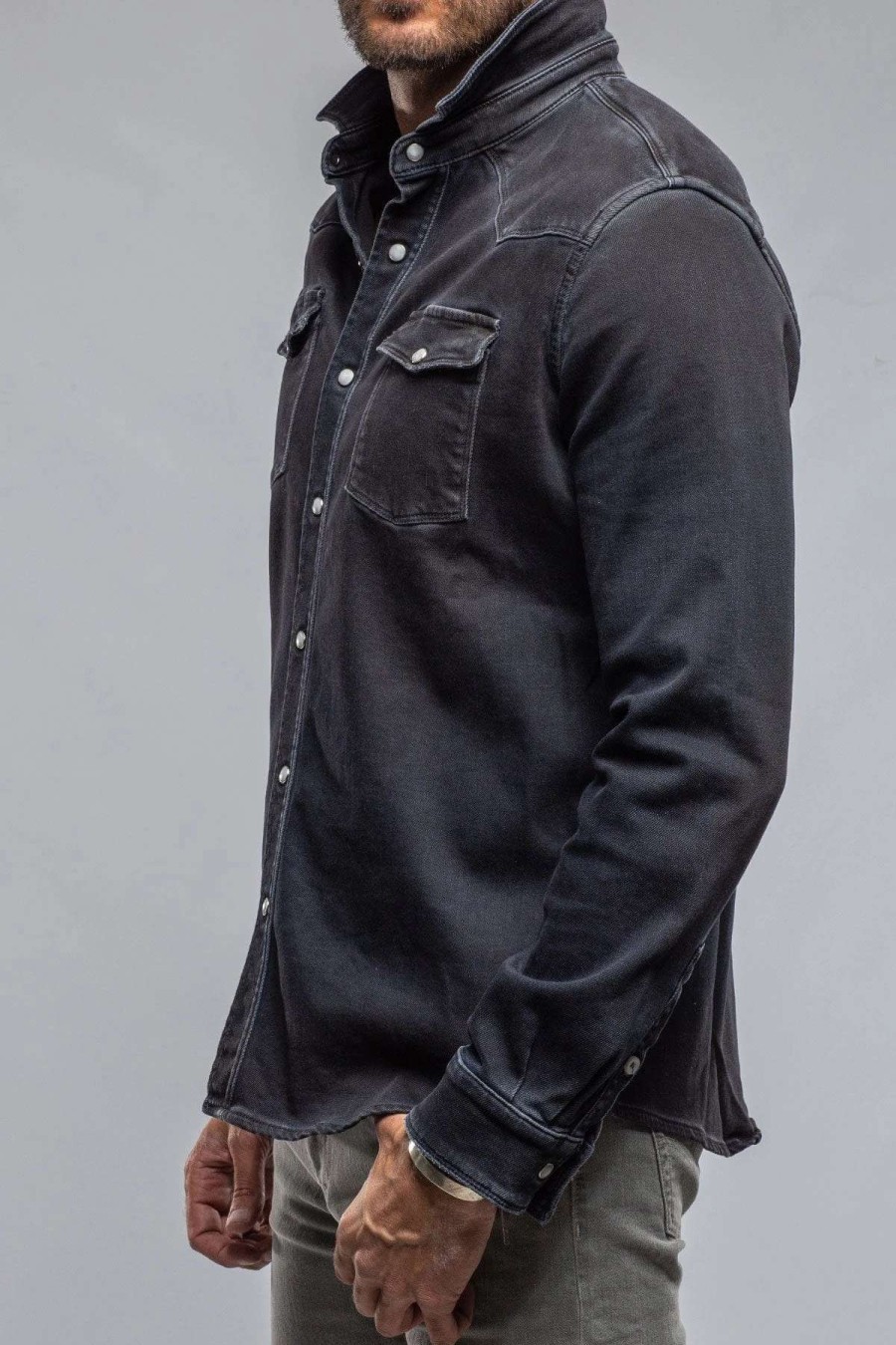 Snap Shirts * | Axels Premium Denim Roper Western Snap Shirt In Nero