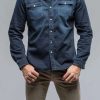 Snap Shirts * | Axels Premium Denim Ranger Denim Snap Shirt In Blue Navy