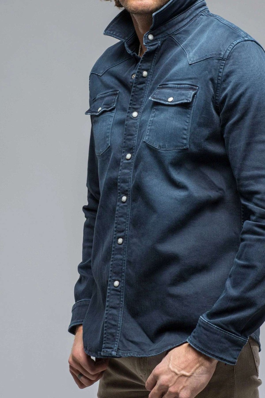 Snap Shirts * | Axels Premium Denim Ranger Denim Snap Shirt In Blue Navy