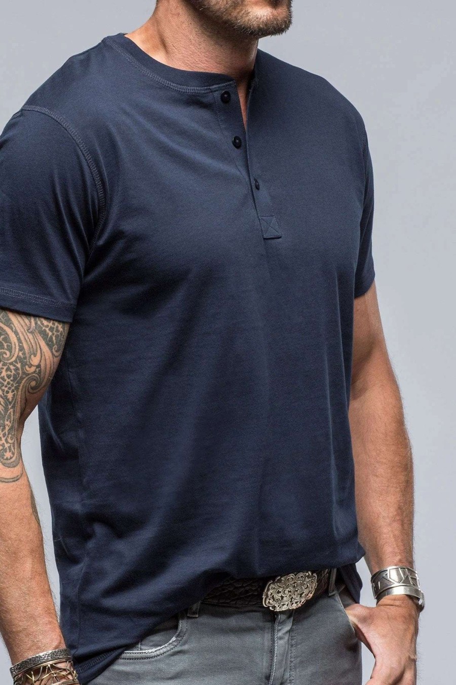 Cotton Tees * | Georg Roth Mendocino Cotton Ss Henley In Navy