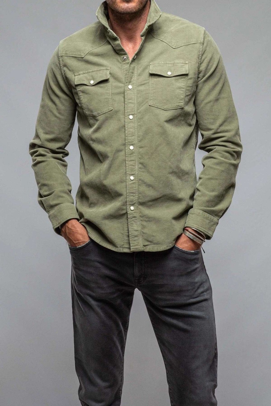 Snap Shirts * | Axels Premium Denim Brooks Corduroy Snap Shirt In Matcha