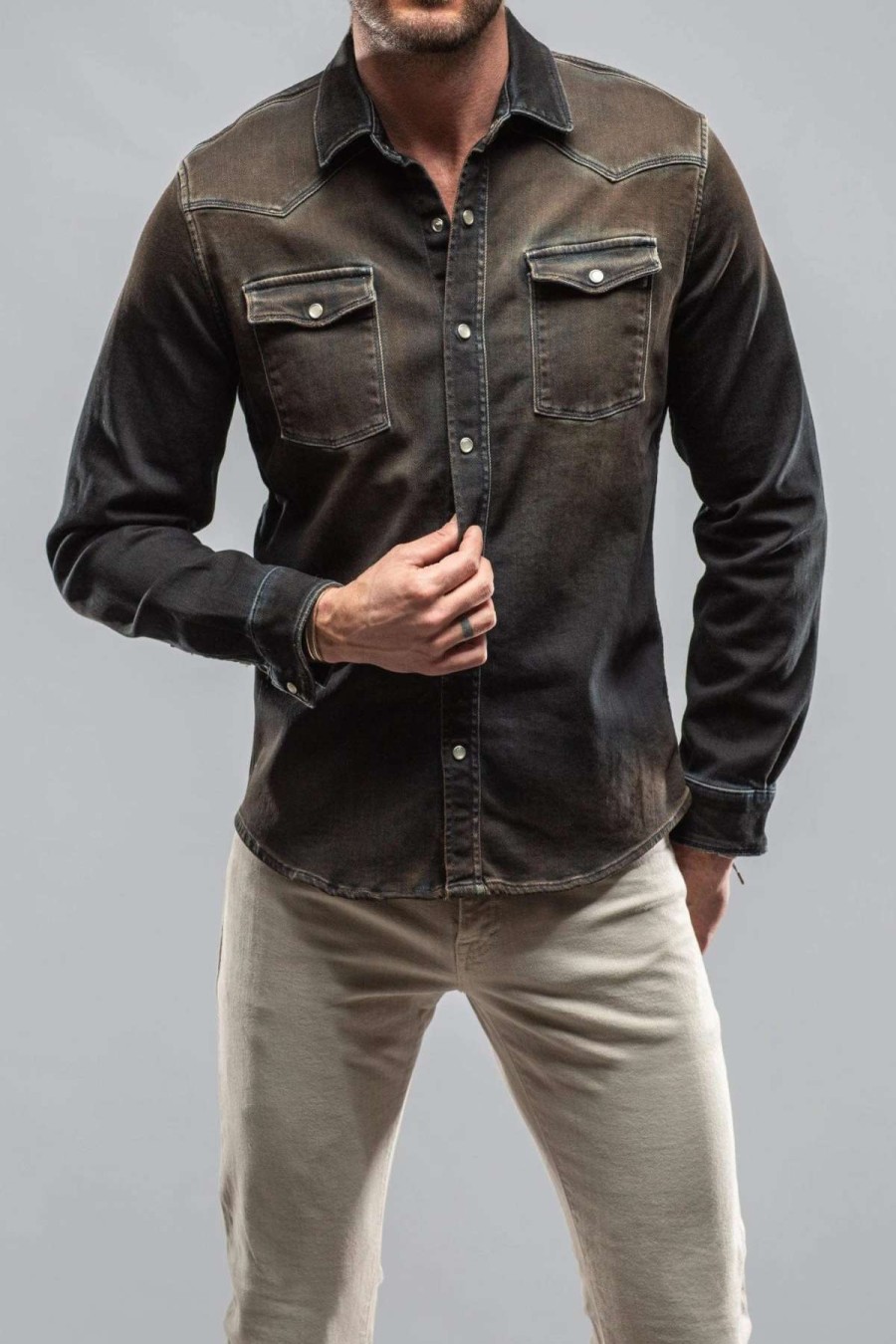 Snap Shirts * | Axels Premium Denim Roper Western Snap Shirt In Desert