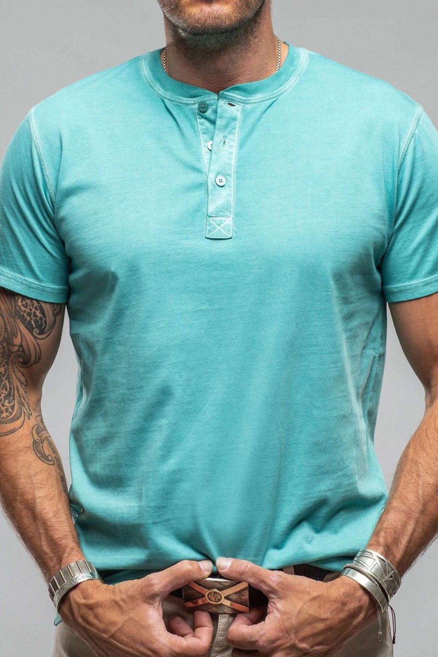 Cotton Tees * | Georg Roth Mendocino Cotton Ss Henley In Mint