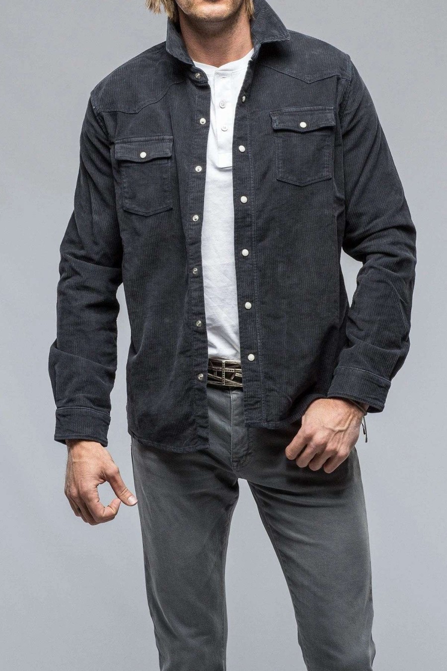 Snap Shirts * | Axels Premium Denim Brooks Corduroy Snap Shirt In Anthracite