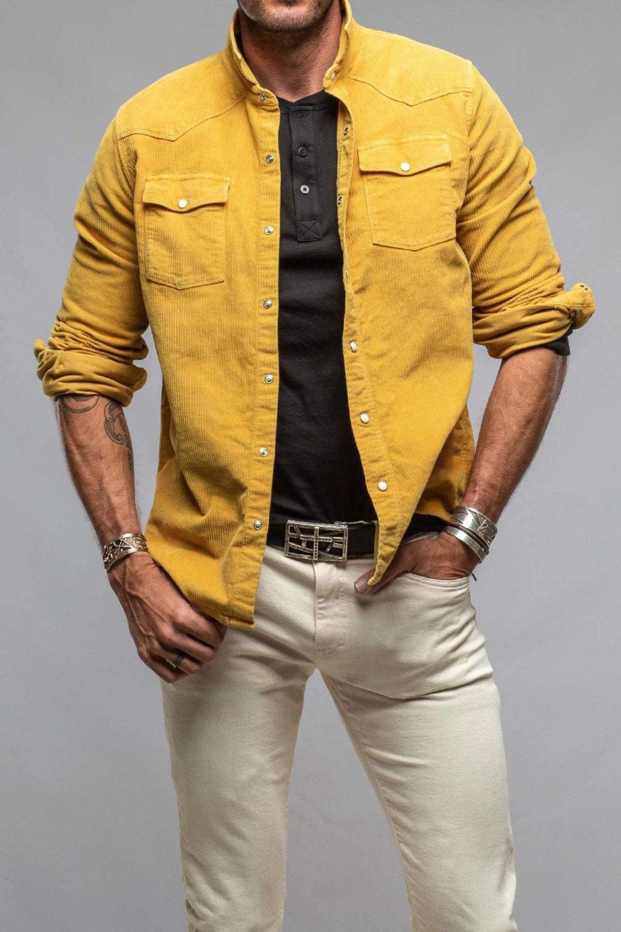 Snap Shirts * | Axels Premium Denim Brooks Corduroy Snap Shirt In Girasole