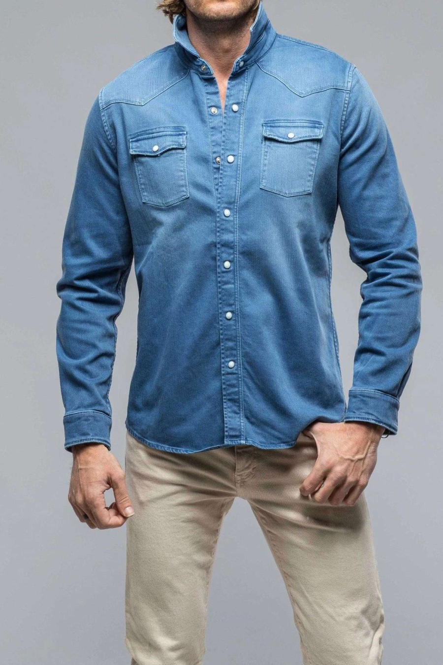 Snap Shirts * | Axels Premium Denim Ranger Denim Snap Shirt In Olympic Blue