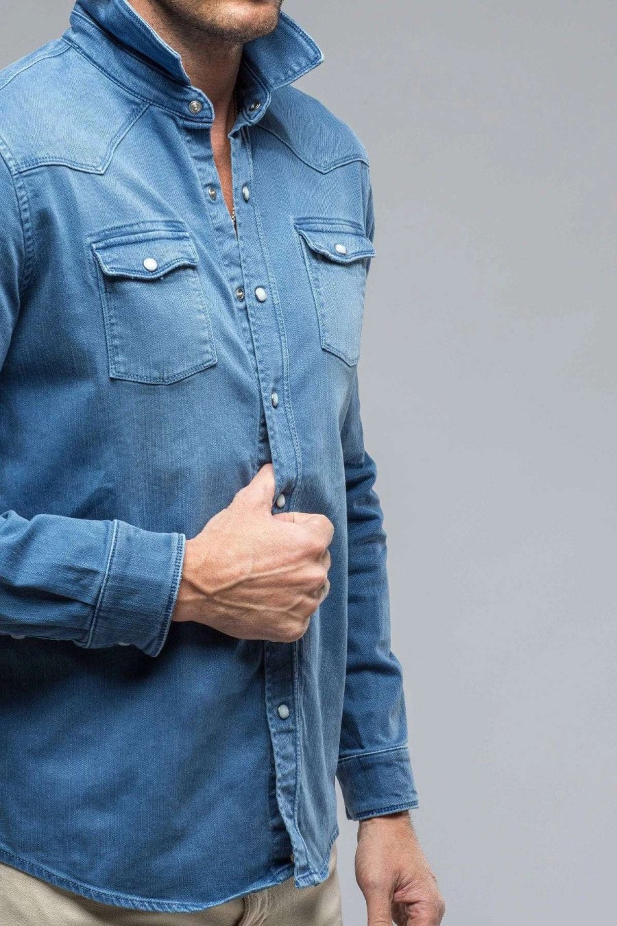 Snap Shirts * | Axels Premium Denim Ranger Denim Snap Shirt In Olympic Blue