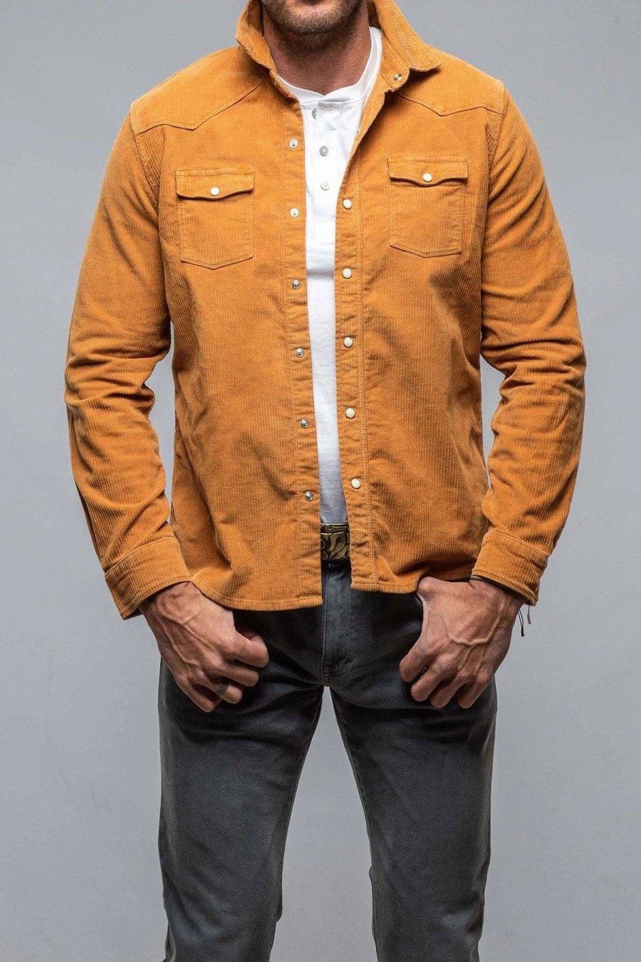 Snap Shirts * | Axels Premium Denim Brooks Corduroy Snap Shirt In Papaya