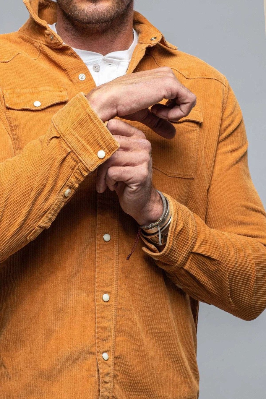 Snap Shirts * | Axels Premium Denim Brooks Corduroy Snap Shirt In Papaya