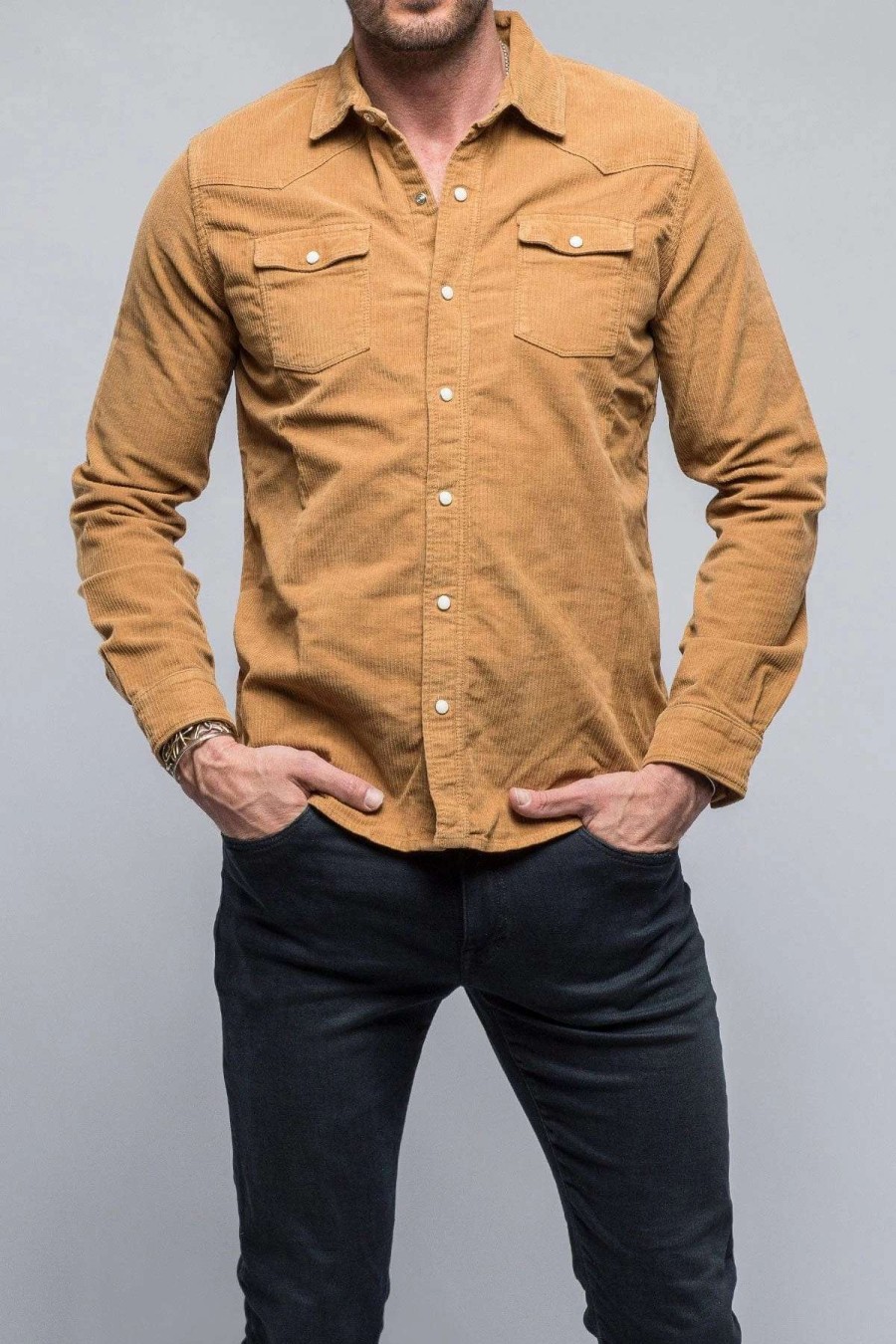 Snap Shirts * | Axels Premium Denim Brooks Corduroy Snap Shirt In Gold