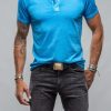 Cotton Tees * | Georg Roth Mendocino Cotton Ss Henley In Blue Lagoon