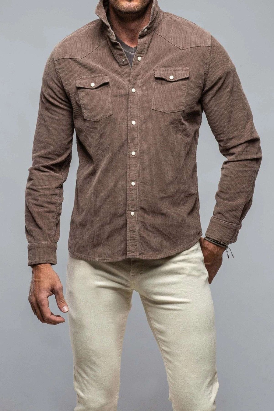 Snap Shirts * | Axels Premium Denim Brooks Corduroy Snap Shirt In Fango