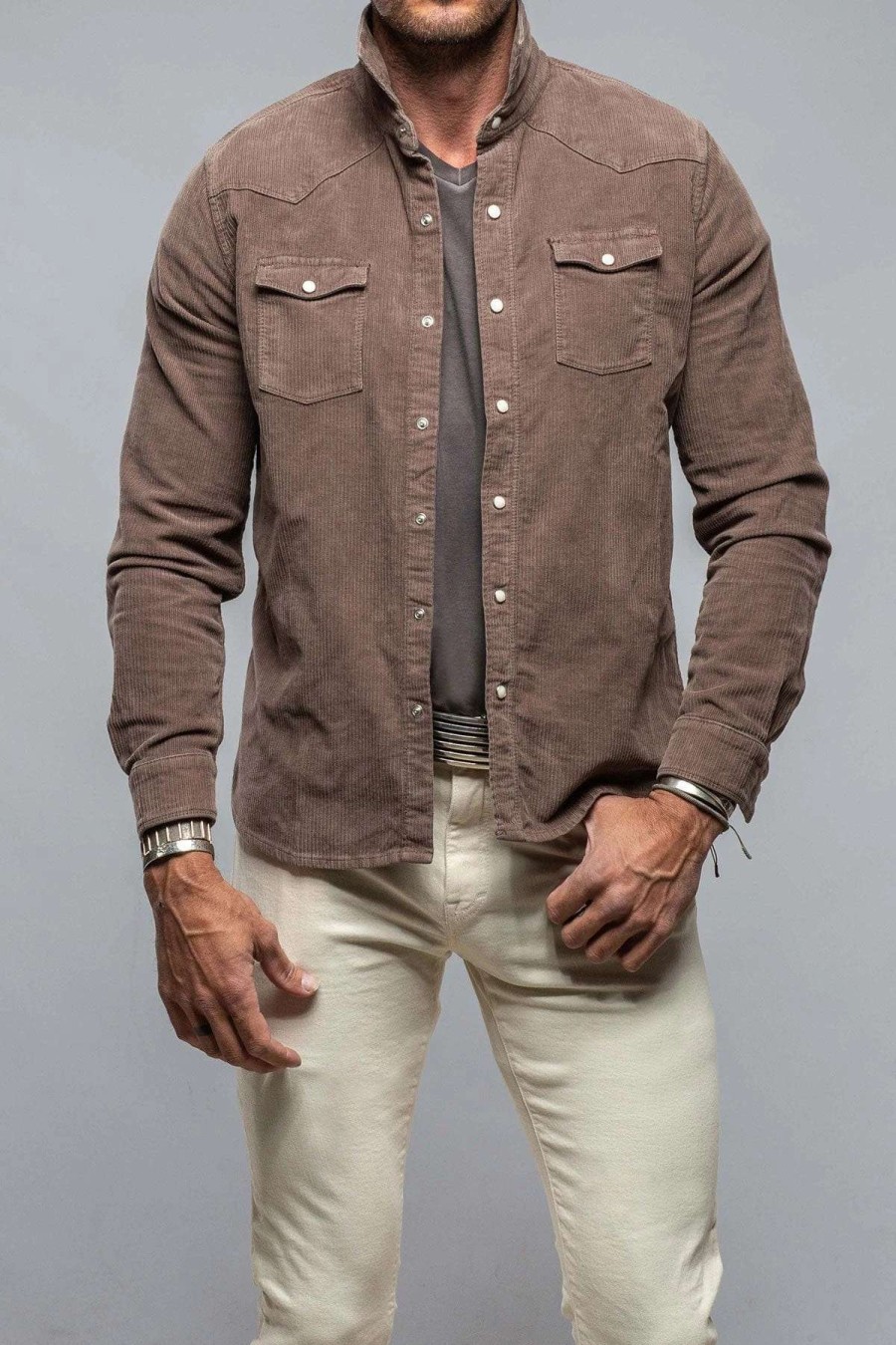 Snap Shirts * | Axels Premium Denim Brooks Corduroy Snap Shirt In Fango