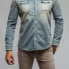 Snap Shirts * | Axels Premium Denim Roper Western Snap Shirt In Mid Blue