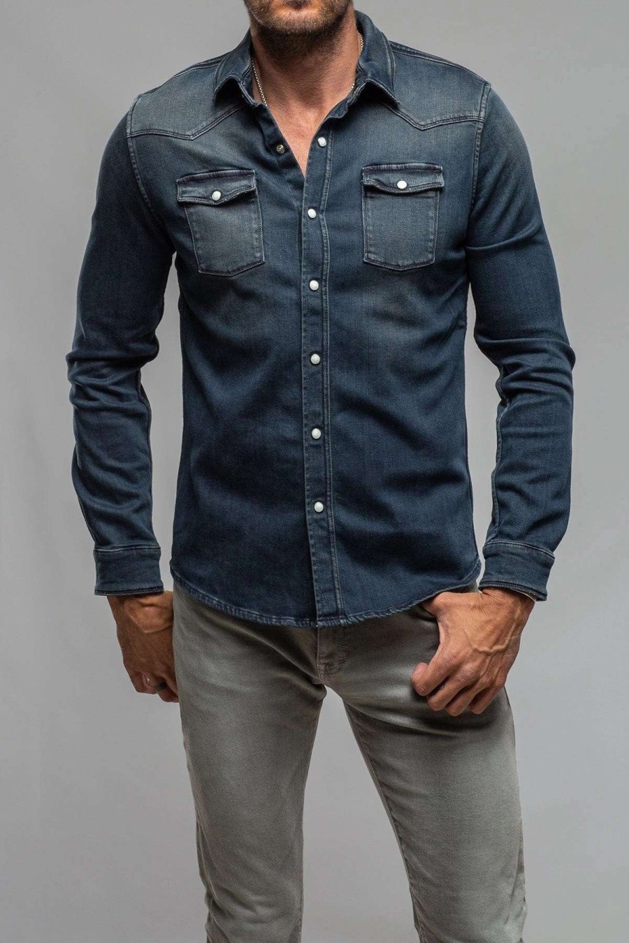 Snap Shirts * | Axels Premium Denim Roper Western Snap Shirt In Anthracite