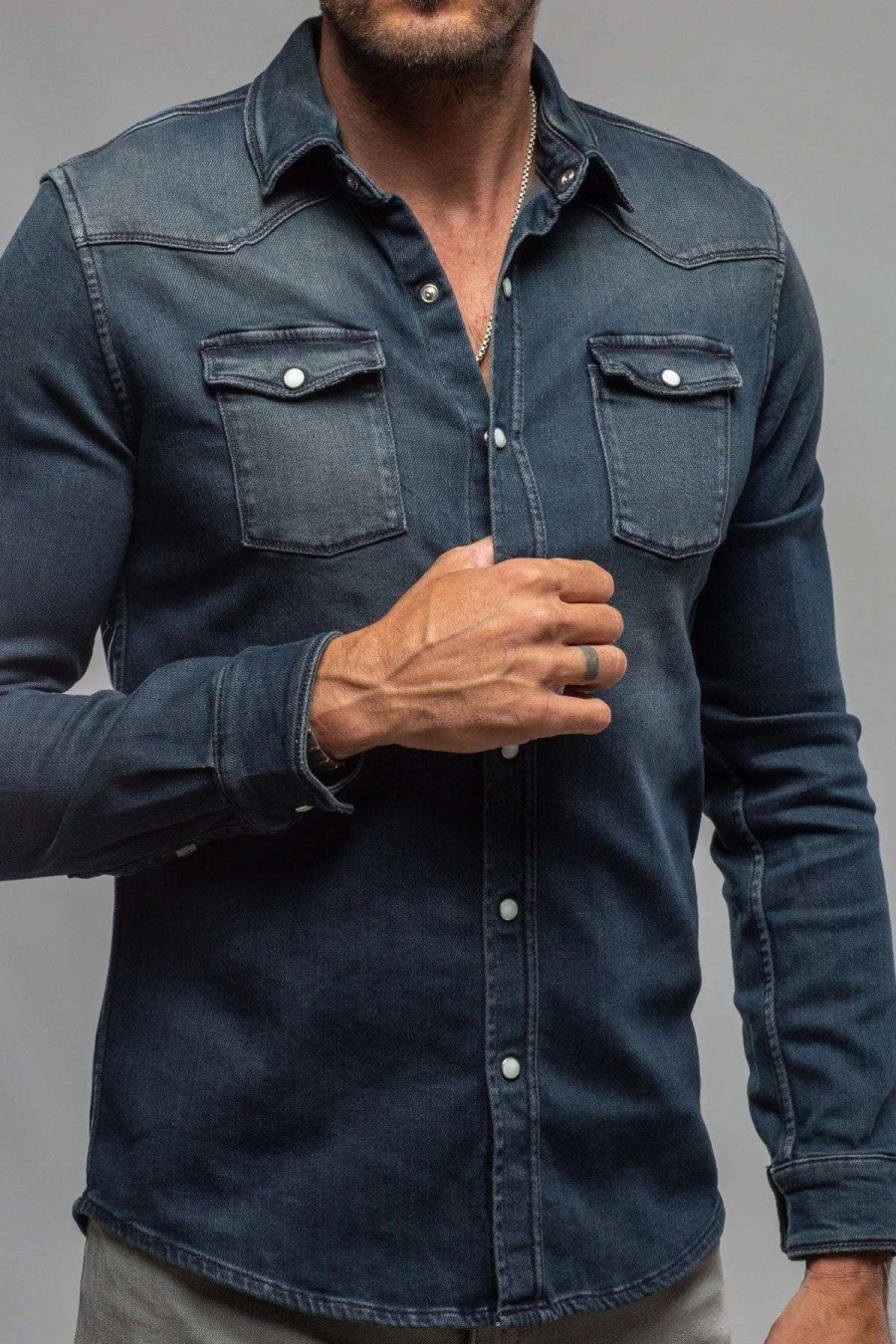 Snap Shirts * | Axels Premium Denim Roper Western Snap Shirt In Anthracite