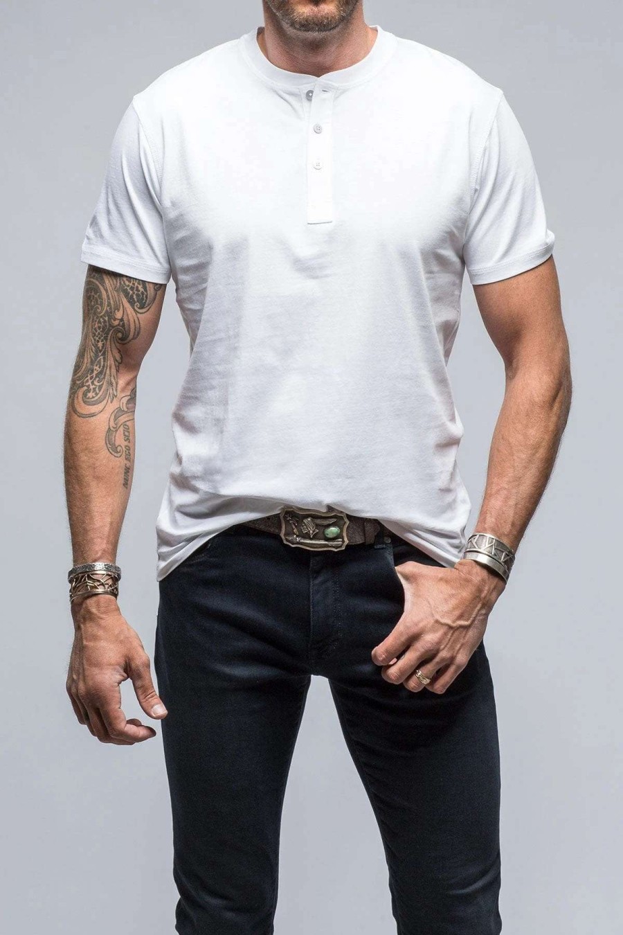 Cotton Tees * | Georg Roth Mendocino Cotton Ss Henley In White