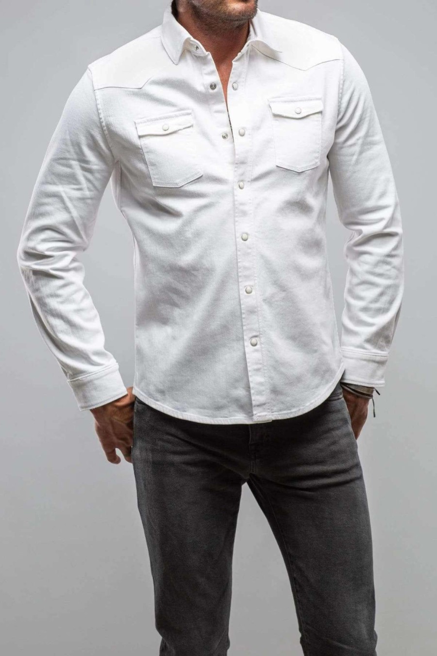 Snap Shirts * | Axels Premium Denim Ranger Denim Snap Shirt In White