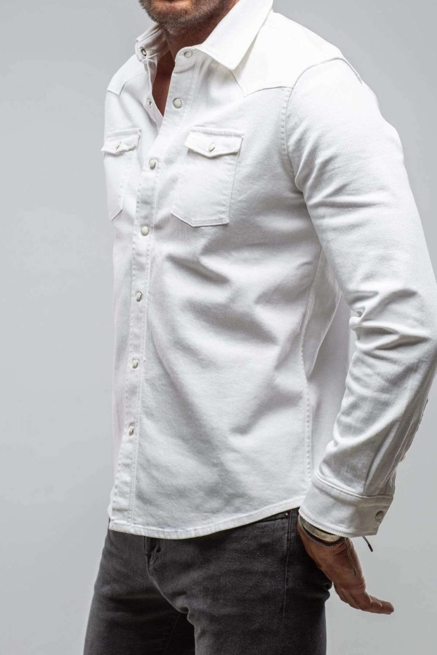 Snap Shirts * | Axels Premium Denim Ranger Denim Snap Shirt In White