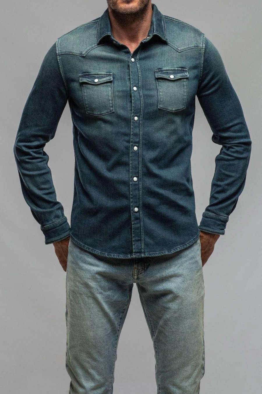 Snap Shirts * | Axels Premium Denim Roper Western Snap Shirt In Cactus