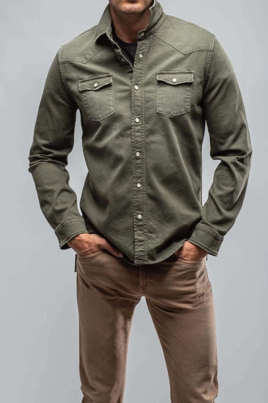 Snap Shirts * | Axels Premium Denim Ranger Denim Snap Shirt In Army