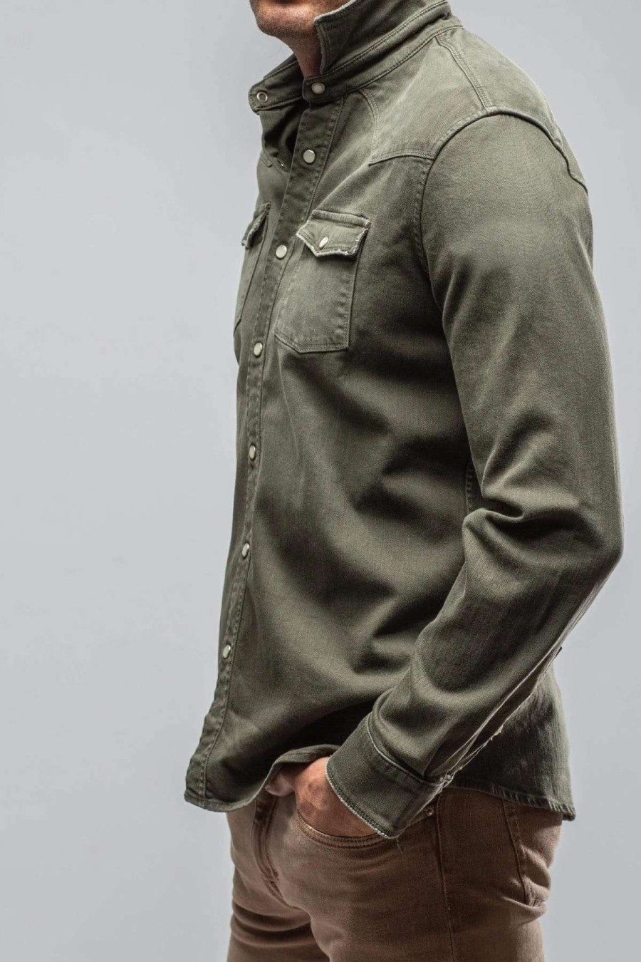 Snap Shirts * | Axels Premium Denim Ranger Denim Snap Shirt In Army