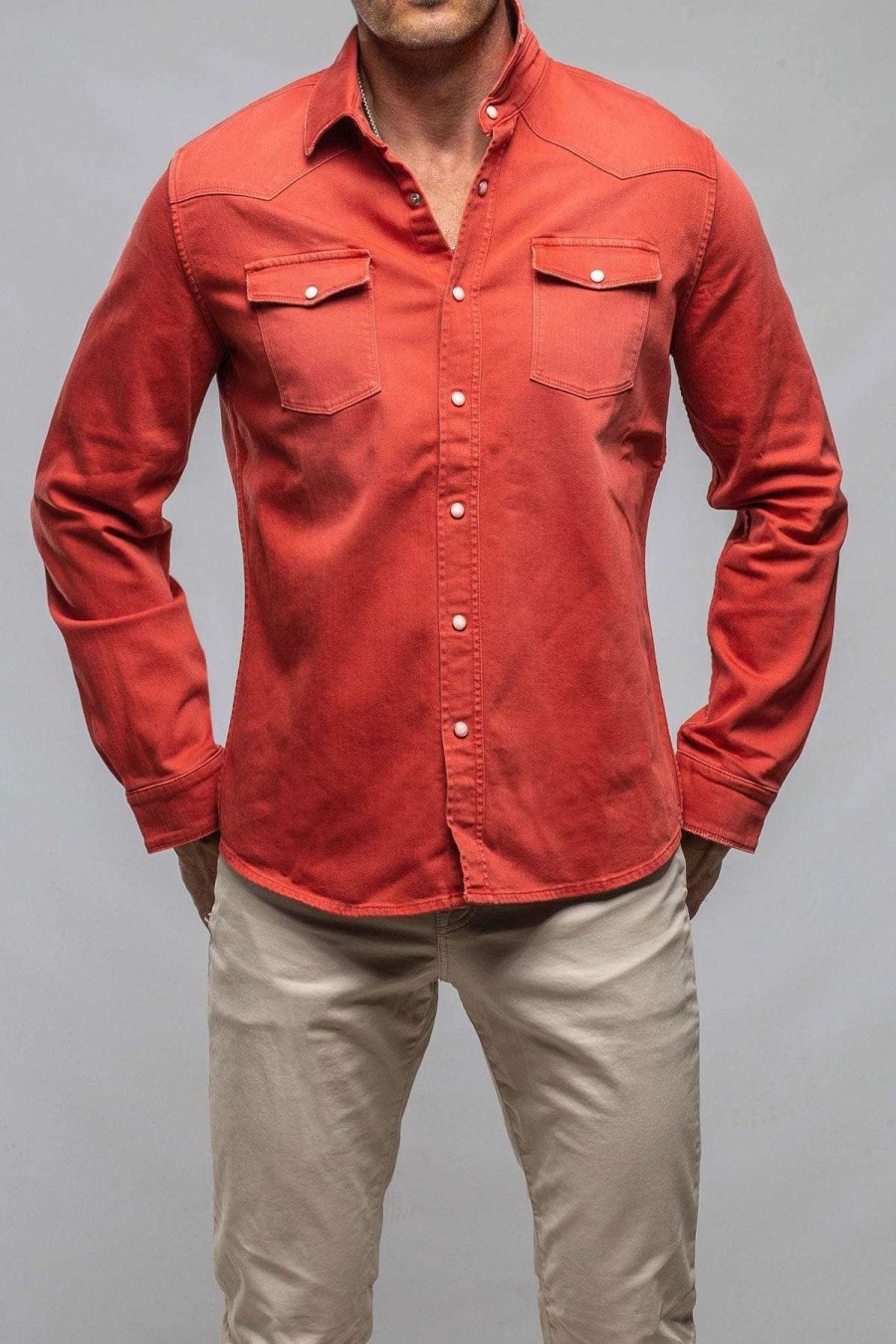 Snap Shirts * | Axels Premium Denim Ranger Denim Snap Shirt In Corallo