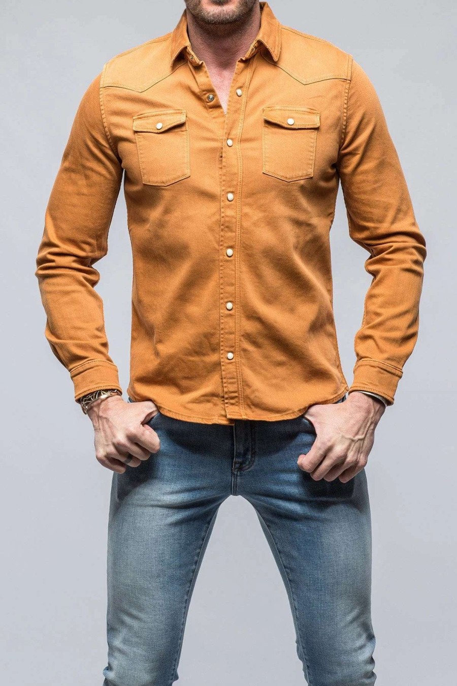 Snap Shirts * | Axels Premium Denim Ranger Denim Snap Shirt In Papaya