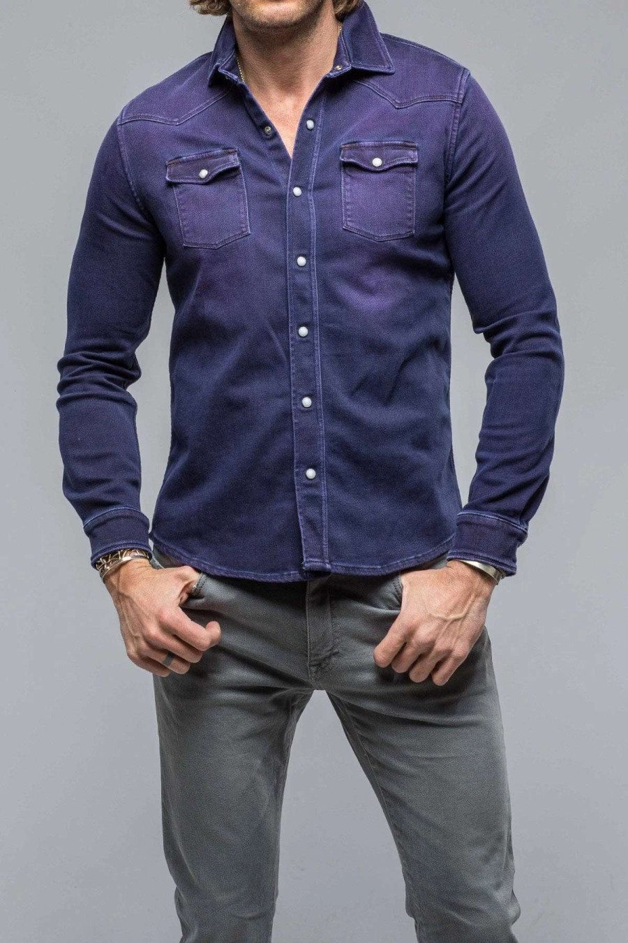 Snap Shirts * | Axels Premium Denim Roper Western Snap Shirt In