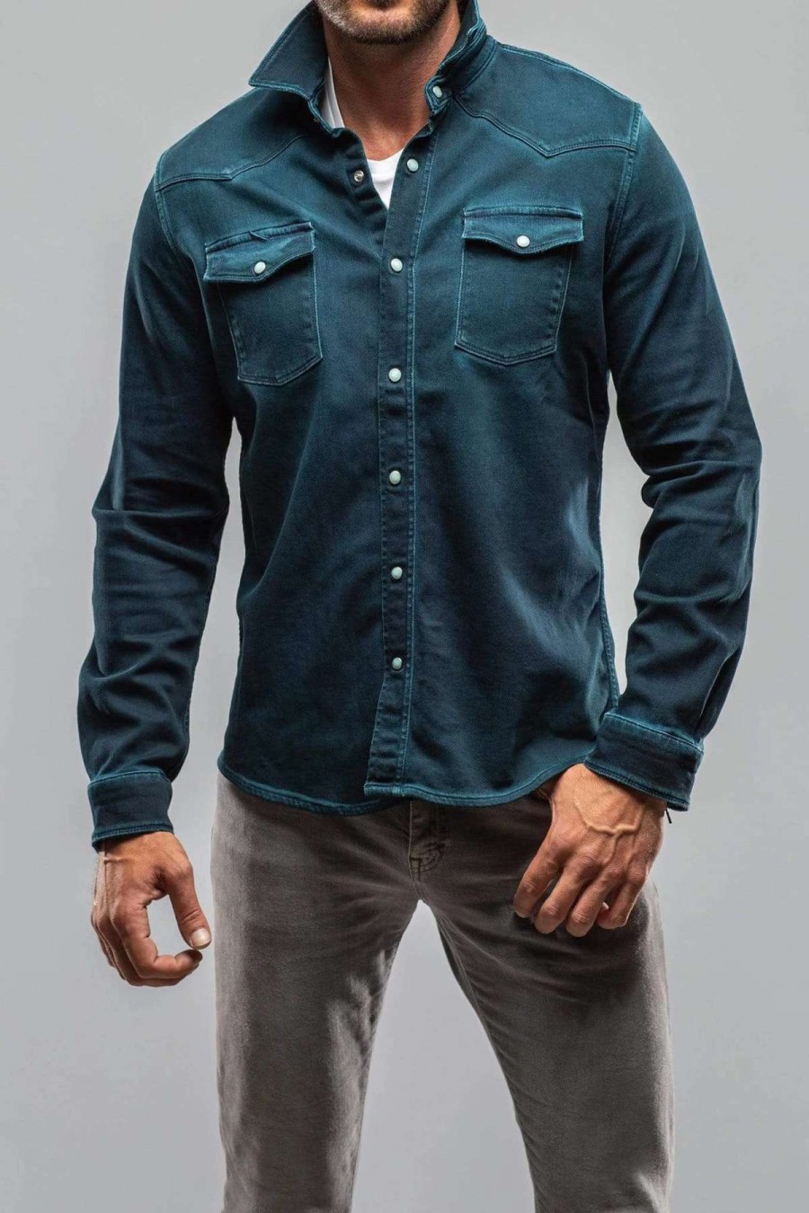 Snap Shirts * | Axels Premium Denim Roper Western Snap Shirt In Petroleo