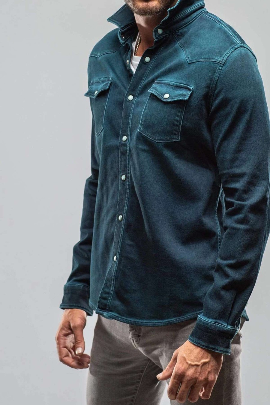 Snap Shirts * | Axels Premium Denim Roper Western Snap Shirt In Petroleo